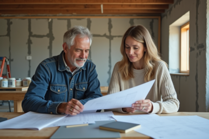 Couple de rénovateurs dans un sous-sol en travaux