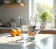 Verre doseur dans une cuisine lumineuse avec marques de mesure