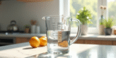 Verre doseur dans une cuisine lumineuse avec marques de mesure