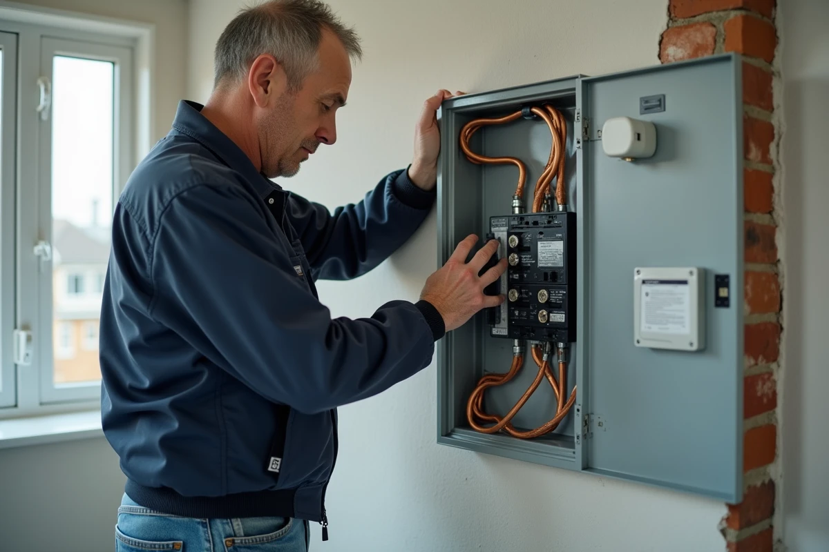 Électricien inspectant un système de mise à la terre résidentiel
