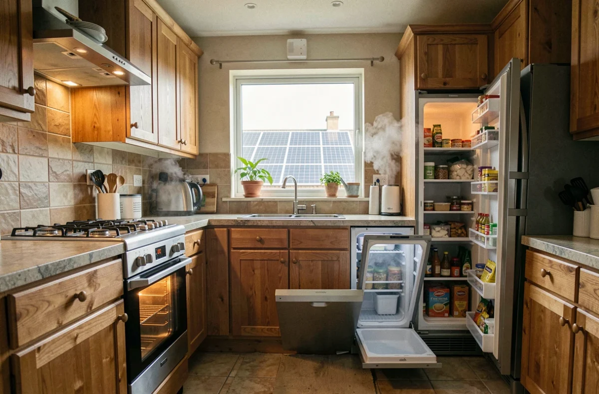 Cuisine résidentielle avec appareils électroménagers alimentés par un kit solaire autoconsommation de 5000W