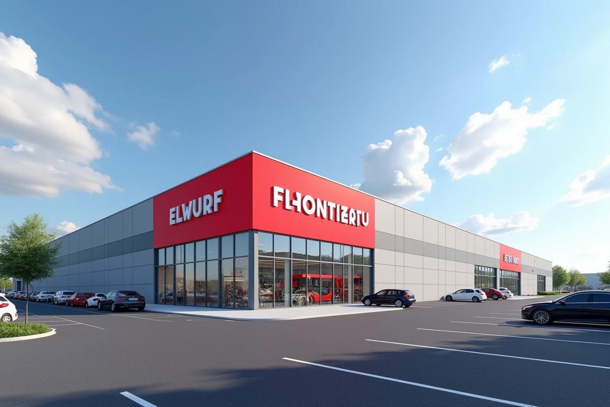 Façade extérieure du magasin Poltrone e Sofa dans la zone commerciale de Plan de Campagne avec enseigne et parking