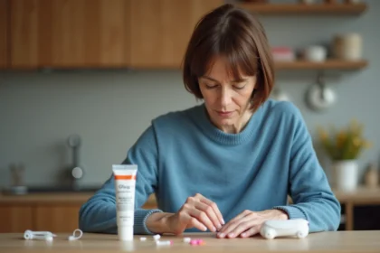 Femme appliquant de la colle sur un jouet en plastique blanc