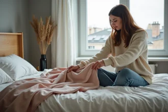 Housses de couette de différentes couleurs sur un lit décoré