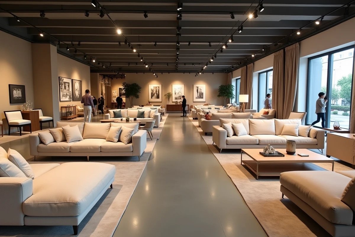 Intérieur du magasin Poltrone e Sofa à Plan de Campagne avec de nombreux canapés et fauteuils exposés dans une grande salle commerciale