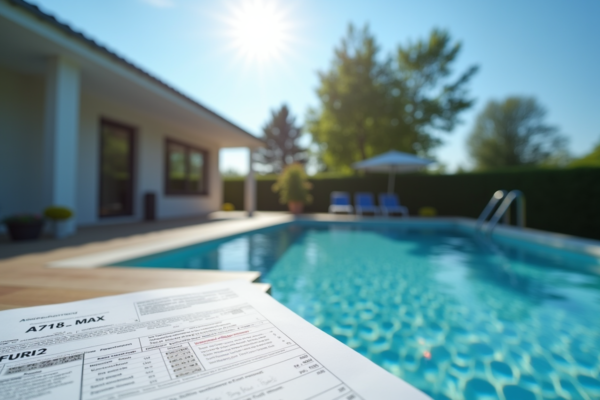 Piscine moderne dans un jardin en France avec document fiscal