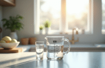 Verre doseur avec 100 cl dans une cuisine moderne
