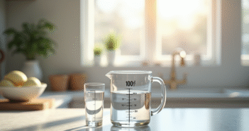 Verre doseur avec 100 cl dans une cuisine moderne