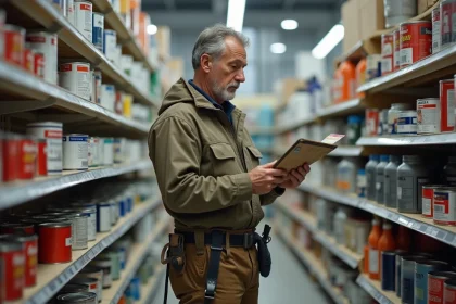 Peintre professionnel homme compare echantillons de couleur dans un magasin
