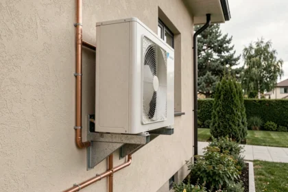 Pompe à chaleur Daikin 14 kW installée sur la façade extérieure d'une maison individuelle moderne