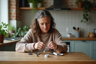 Femme réparant un ustensile en plastique dans la cuisine