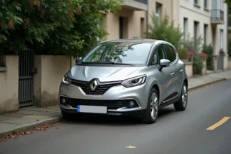 Voiture garée illégalement sur le trottoir devant une maison résidentielle en France